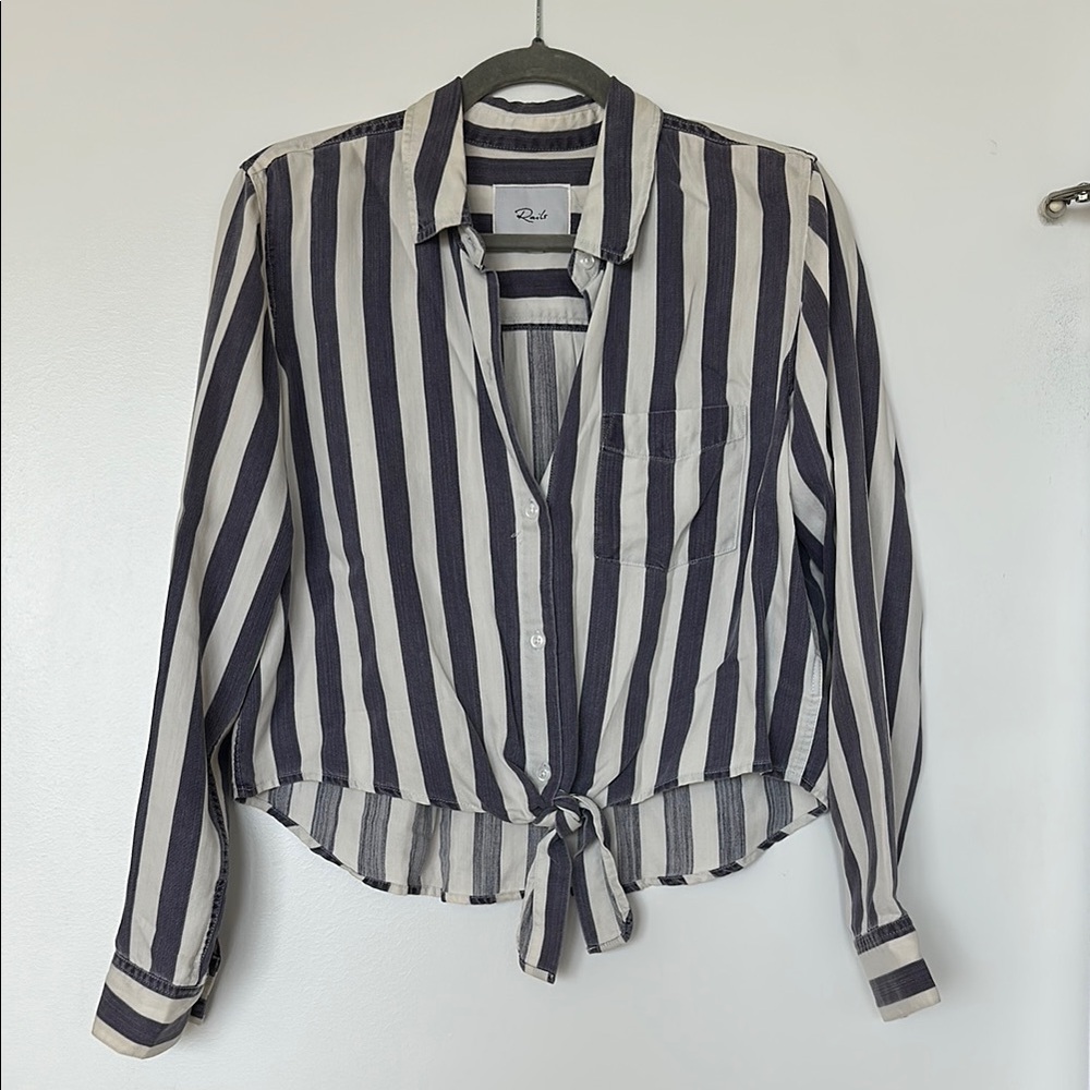 Rails Blue and White Button Down Shirt with Tie Front
